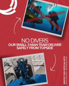 No divers needed aisus have a small 3 man team that deliver inspections safely from topside